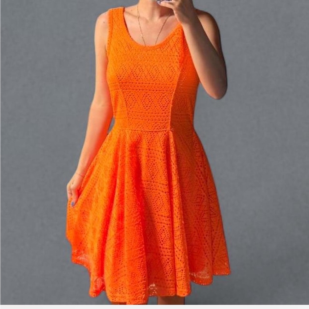 Express Vibrant Orange Lace Mini Dress